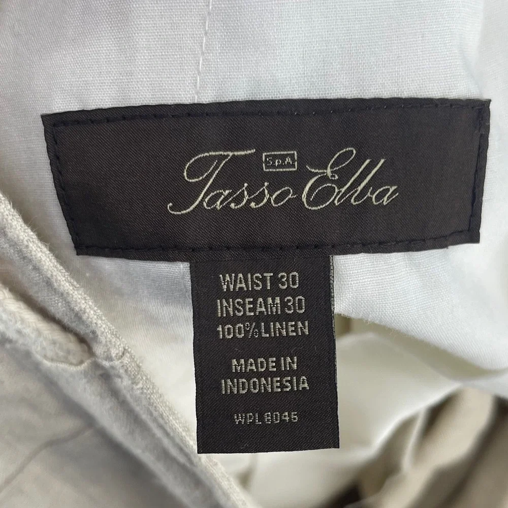 Tasso Elba Pants Men 30x30 Beige 100% Linen Drawstring Straight Leg Trousers